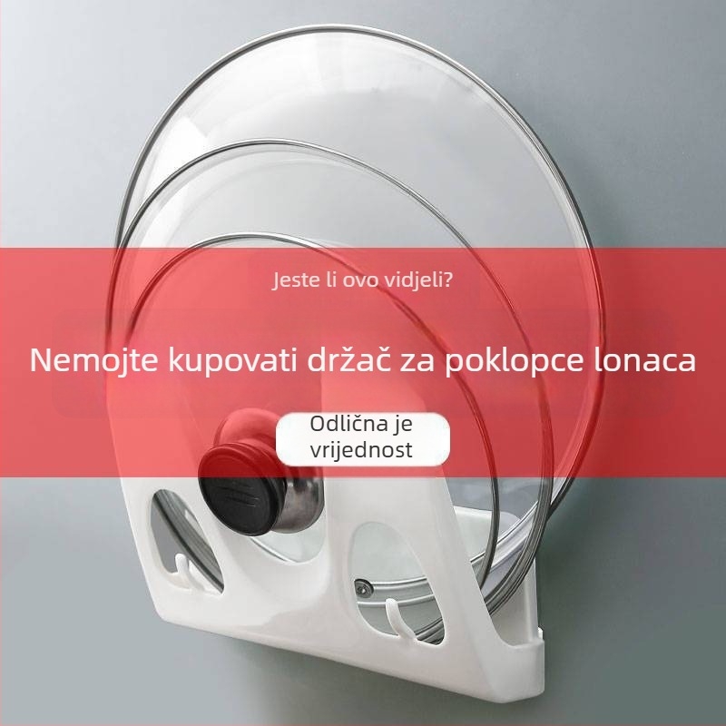 Zidni držač za poklopce i daske za rezanje, bez bušenja, višenamjenski organizator s odvodom