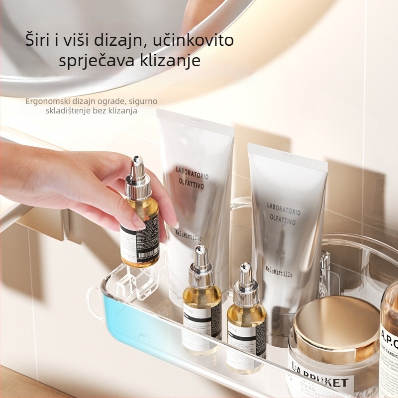 Prozirna zidna polica za kupaonicu za kozmetiku, bez bušenja