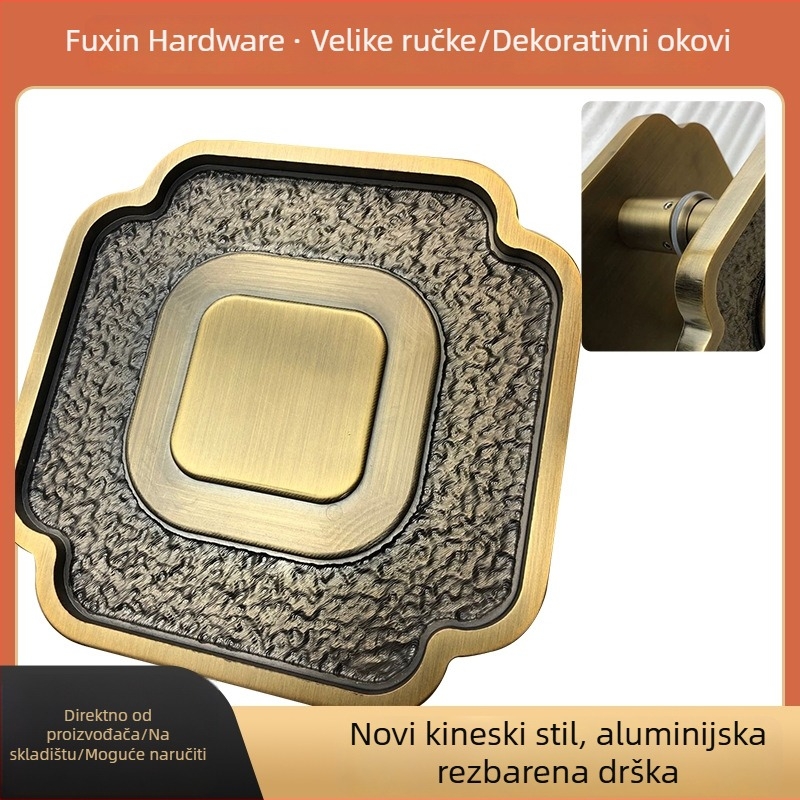 Drška vrata u stilu novog kineskog, gravirana mesingana ručica za vrata od aluminijske legure i stakla – velika luksuzna ručica