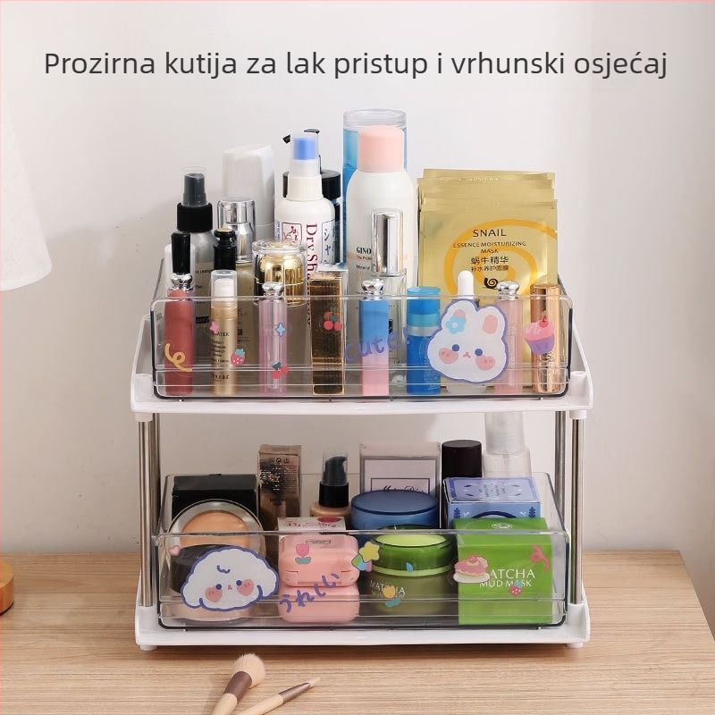 Dvoetažni plastični regal za pohranu s ladicama – stolni organizator za kuhinju, dnevni boravak i spavaću sobu