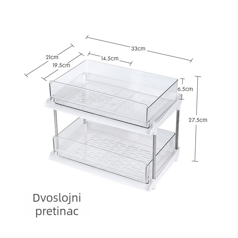 Dvoetažni plastični regal za pohranu s ladicama – stolni organizator za kuhinju, dnevni boravak i spavaću sobu