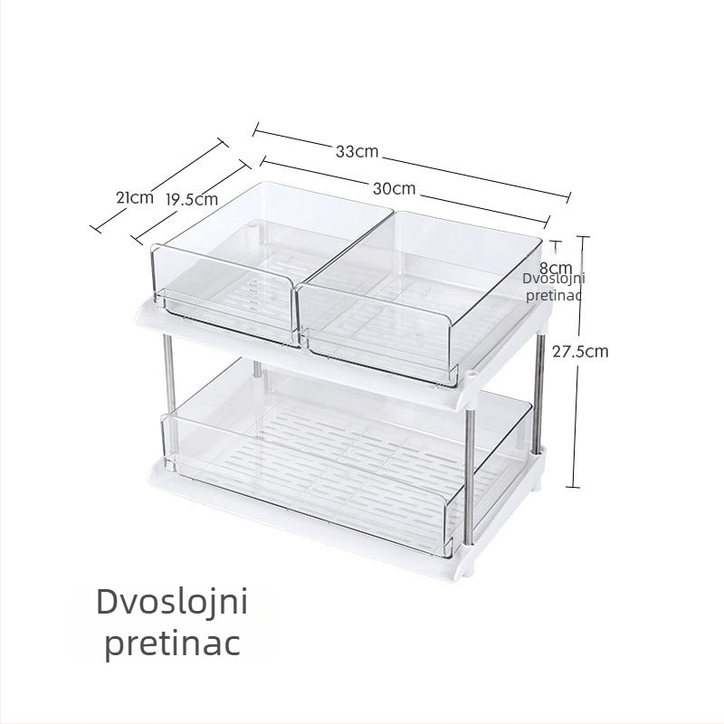 Dvoetažni plastični regal za pohranu s ladicama – stolni organizator za kuhinju, dnevni boravak i spavaću sobu