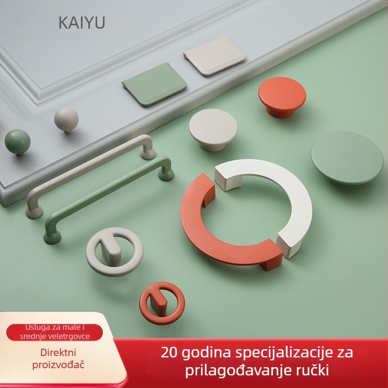 Moderna minimalistička ručica za ormariće od cinkovog legura, krem boje, za vrata ormara, ladice i garderobe, s jednim otvorom