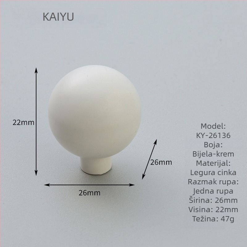 Moderna minimalistička ručica za ormariće od cinkovog legura, krem boje, za vrata ormara, ladice i garderobe, s jednim otvorom