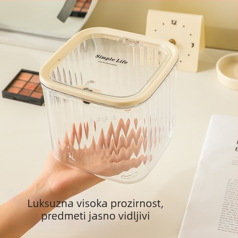 Kvadratna kompaktna stolna kanta za otpad s poklopcem na pritisak, 6 L, pogodna za spavaću sobu ili automobil