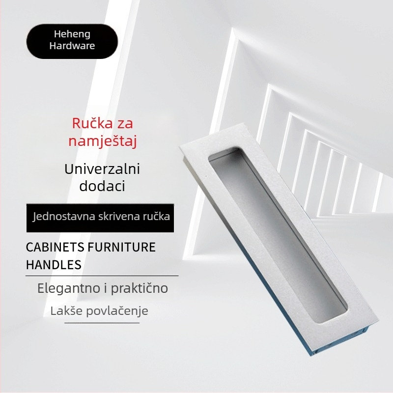 Skrita ručka za klizna vrata garderobe od aluminijske legure, ugrađena, žljebasta, mat crna