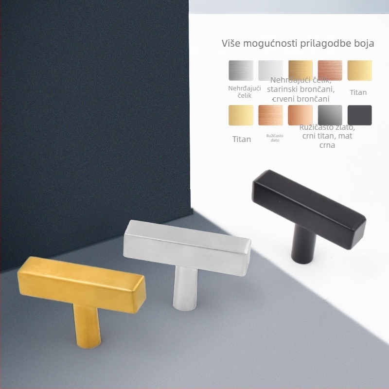 T-oblik ručice ormarića s jednim otvorom, zlatni premaz, nordijski minimalistički stil za vrata garderobe