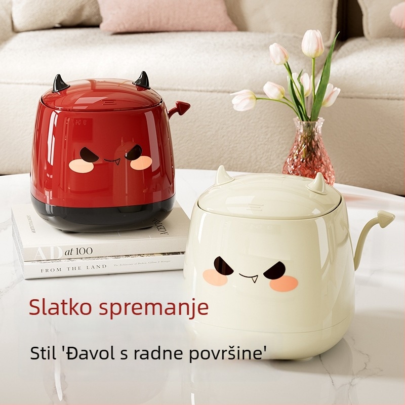 Stolna kanta za otpad s poklopcem, mini, slatka, premium plastika, otvaranje pritiskanjem, model 2026, kućna upotreba