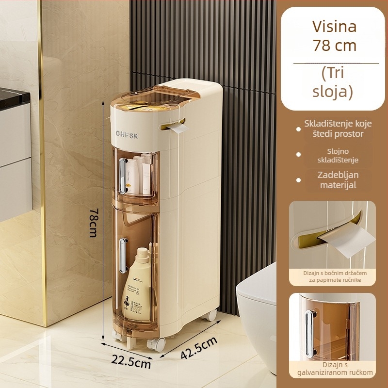 Uski spremnik za pohranu s izvlačnim ladicama, za uske kuhinjske prostore i kupaonu, višerazinski