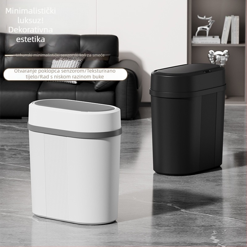 Pametni koš za otpad za kućnu upotrebu, elegantan dizajn, dugotrajna baterija, veliki kapacitet 9–12 L, automatsko otvaranje senzorom, četvrtasti oblik
