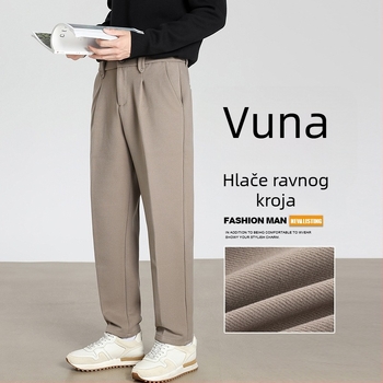 Visokokvalitetne muške casual hlače od vune za jesen-zimu, opuštenog ravnog kroja, poslovni stil
