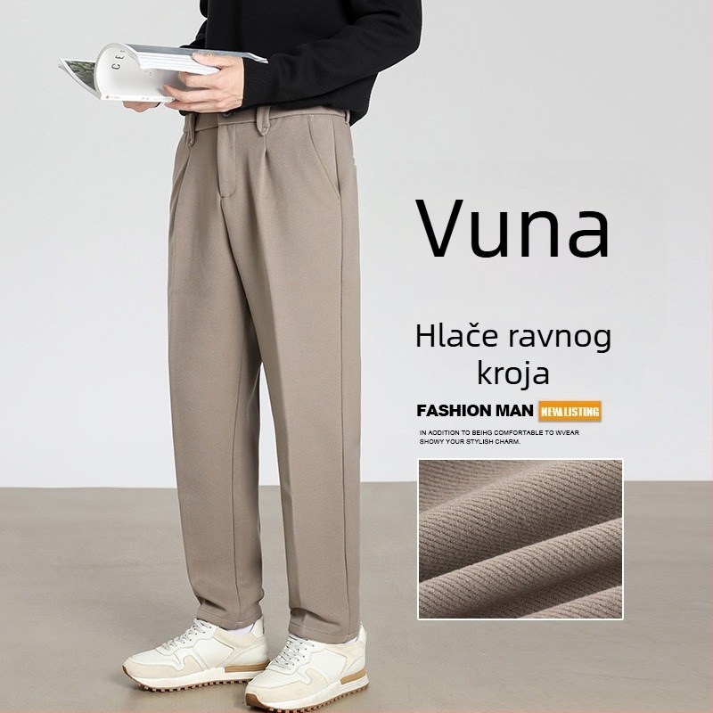 Visokokvalitetne muške casual hlače od vune za jesen-zimu, opuštenog ravnog kroja, poslovni stil