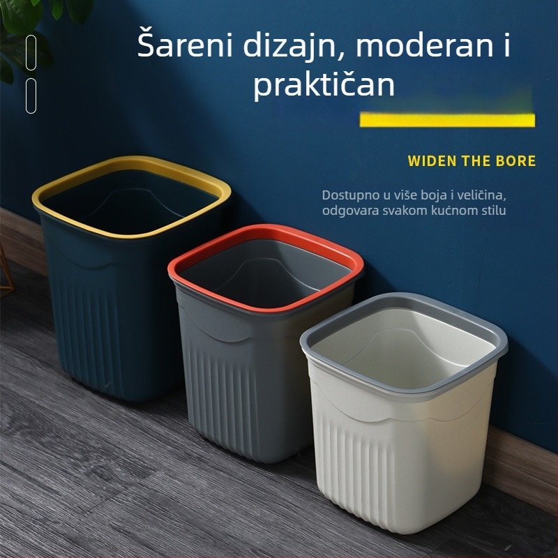Koš za smeće za kućnu upotrebu velikog kapaciteta, nordijskog stila, čvrsto tijelo, veliki volumen, bez poklopca, pogodan za kupaonicu, WC, dnevni boravak i kuhinju
