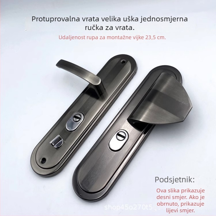 Protivkrađa kvaka za vrata s ključem, trokutasta kvaka s dizajnom svinjskih uši, crno-zlatni panel vrata, razmak rupa 235 mm