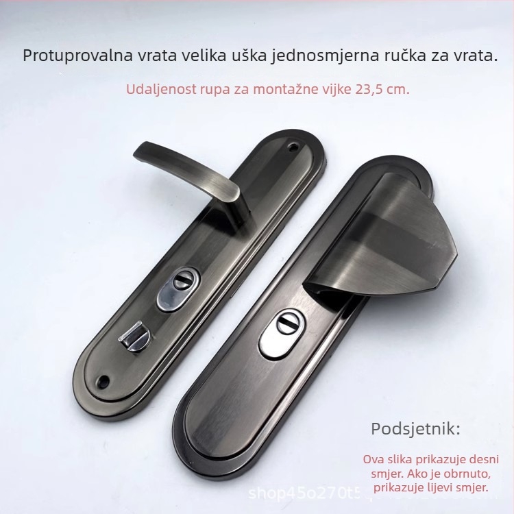 Protivkrađa kvaka za vrata s ključem, trokutasta kvaka s dizajnom svinjskih uši, crno-zlatni panel vrata, razmak rupa 235 mm