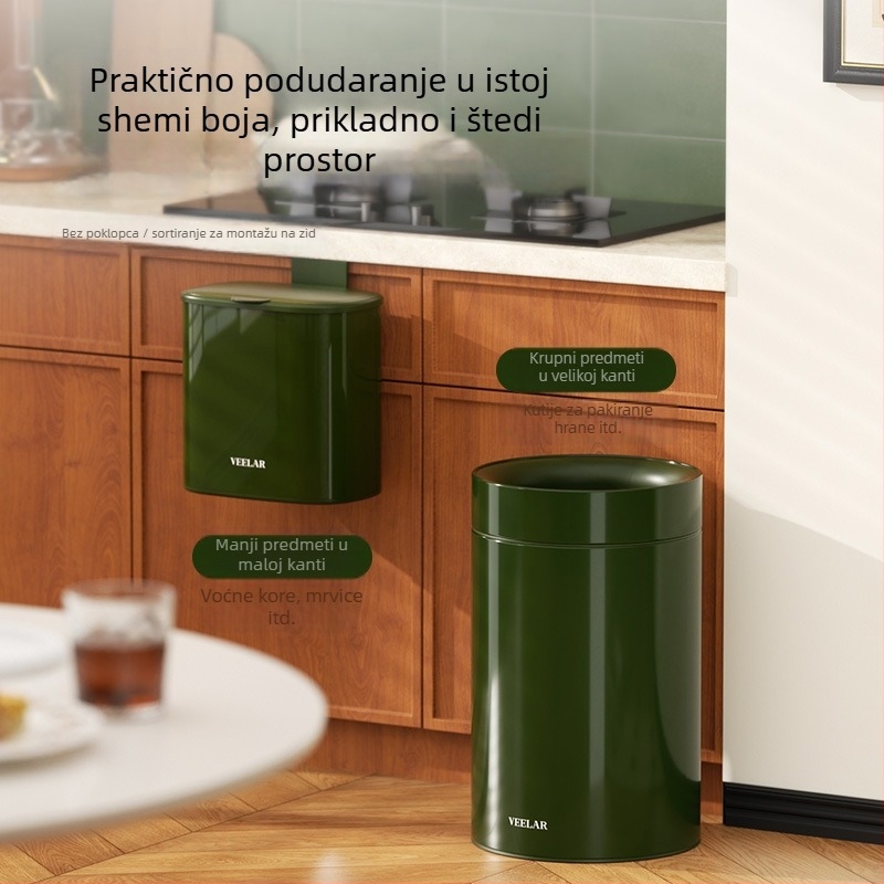 Veelar Zidni kuhinjski koš za smeće, 6 L, nehrđajući čelik, retro dizajn ormarića, ergonomski pristup 2025