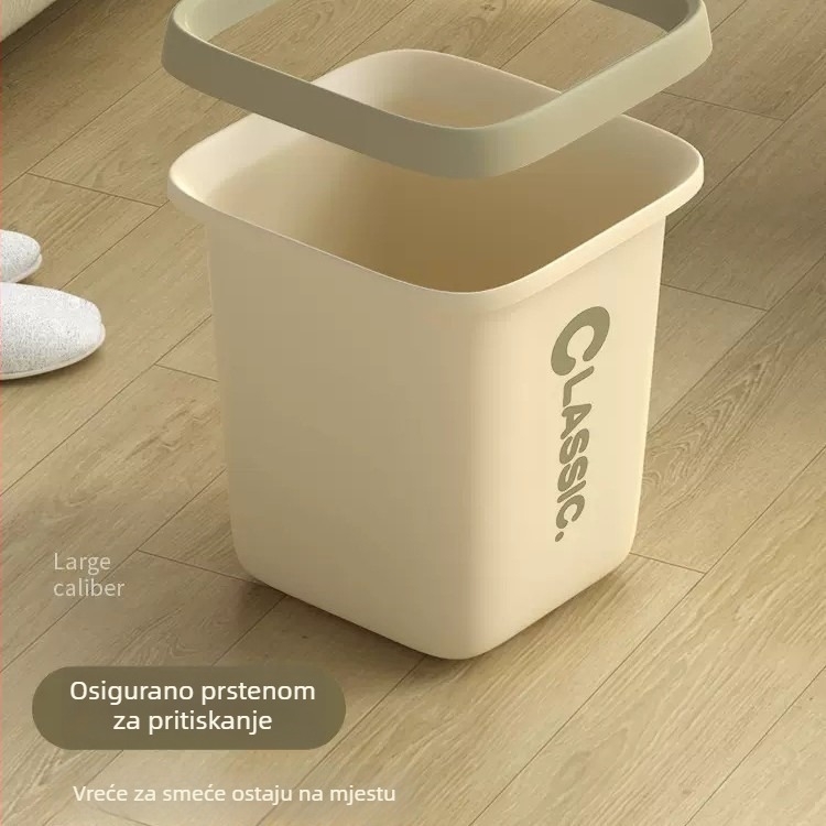 Kuhinjski kućni kantu za smeće velikog kapaciteta, kvadratni plastični koš za kuhinju, dnevni boravak, kupaonicu, WC, spavaću sobu i ured, s prstenom za pritiskom