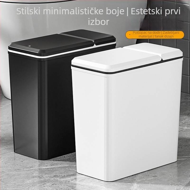 Uski koš za smeće s poklopcem, velik kapacitet, za kućnu upotrebu — pogodan za kupaonicu, kuhinju, dnevni boravak i WC, dizajn s blagim luksuzom