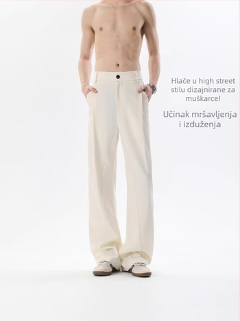 Crne muške hlače u američkom stilu Cleanfit, opuštenog kroja, ravnih nogavica s blagim širenjem prema kraju, casual duge hlače.