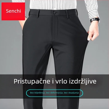 Senchi muške casual hlače za jesen, ravni kroj, visok struk, elastične, bez glačanja, poslovne hlače