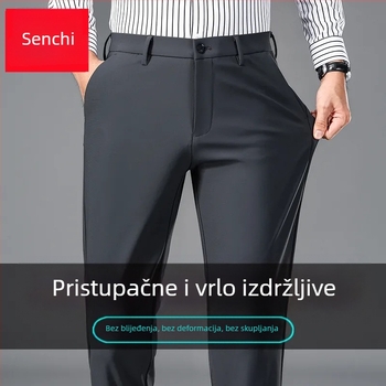 Senchi muške casual hlače za jesen, ravni kroj, visok struk, elastične, bez glačanja, poslovne hlače
