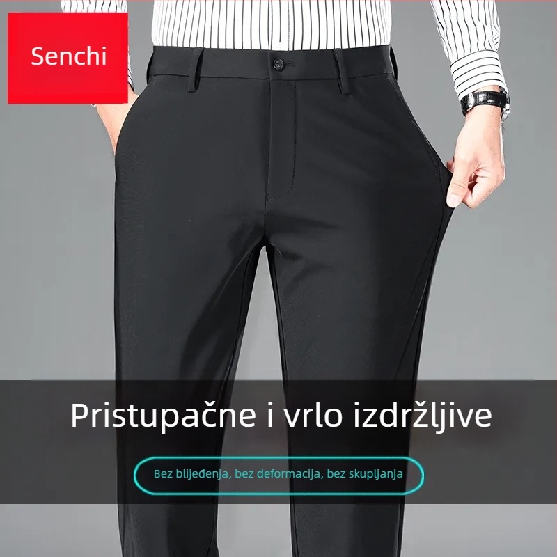 Senchi muške casual hlače za jesen, ravni kroj, visok struk, elastične, bez glačanja, poslovne hlače