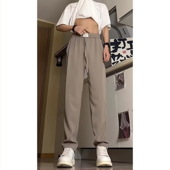 Muške Ice-Silk hlače za ljeto, američki streetwear stil, khaki boja, opuštena krojena, ravne nogavice