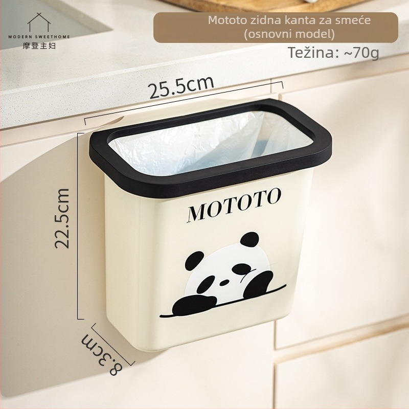 Modern Housewife Moto Panda kuhinjski zidni spremnik za otpad, za vrata ormarića, 5 L, ovalni, bez poklopca