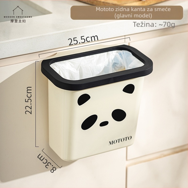 Modern Housewife Moto Panda kuhinjski zidni spremnik za otpad, za vrata ormarića, 5 L, ovalni, bez poklopca