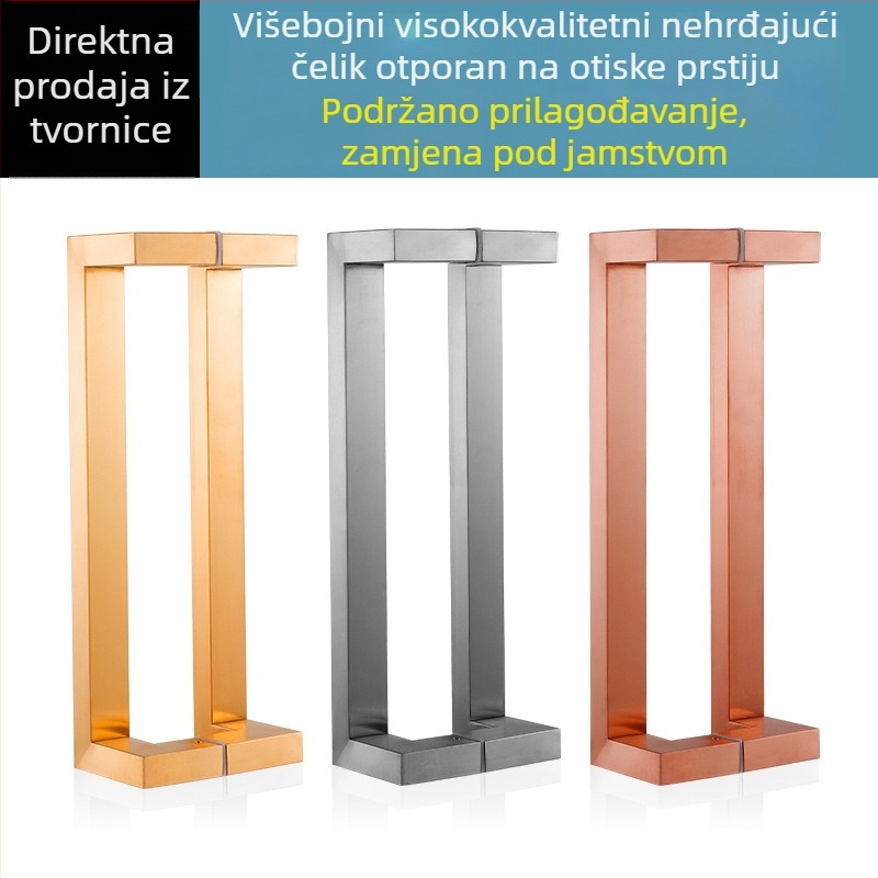 Fumenda ručka za vrata od nehrđajućeg čelika za staklena vrata, bez otisaka prstiju, debela glavna ručka, držač, za klizna vrata s elektroplatiranim završetkom