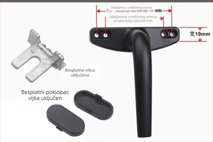 Kuka za prozor od aluminijske legure za krilne prozore s vanjskim otvaranjem, termički razdvojena oprema, vučna ručka, dizajn polumjeseca