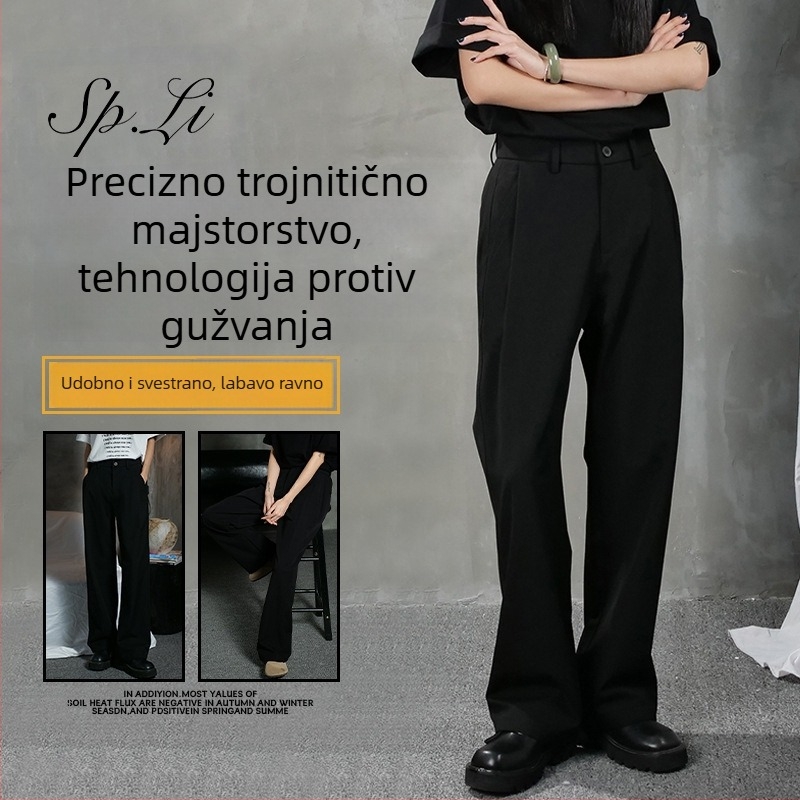 Proljetne muške crne hlače za odijelo, opušteni ravni kroj, casual-business stil