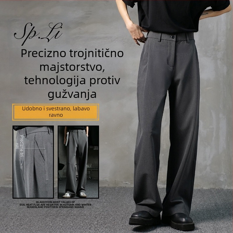 Proljetne muške crne hlače za odijelo, opušteni ravni kroj, casual-business stil