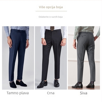 Muške hlače od 70% vune, drapirana silueta, poslovni formalni stil, ravni kroj