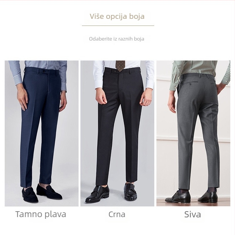 Muške hlače od 70% vune, drapirana silueta, poslovni formalni stil, ravni kroj