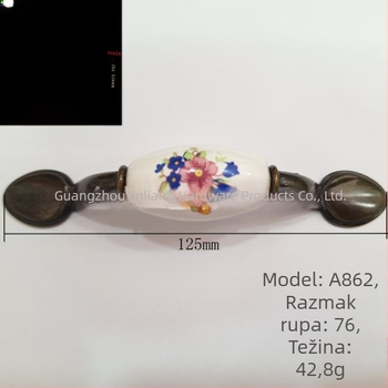 094–A862–76 Vintage ručka s orchidom za ladice i ormane, novi kineski stil, cinkova legura