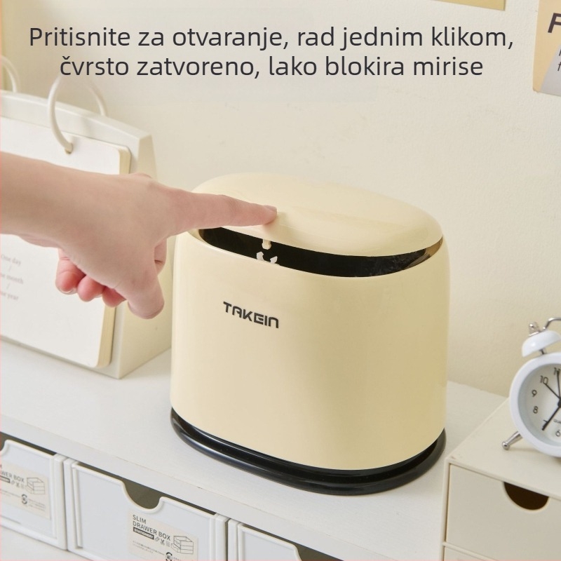 Kreativni mini koš za stol s poklopcem, pritisni mehanizam otvaranja, kućno skladištenje i čišćenje