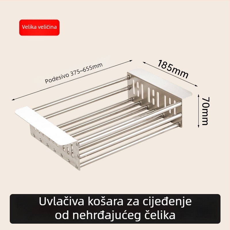 Debljasti koš za odvod iz nehrđajućeg čelika za sudoperu, proširiva kuhinjska polica za sušenje posuđa