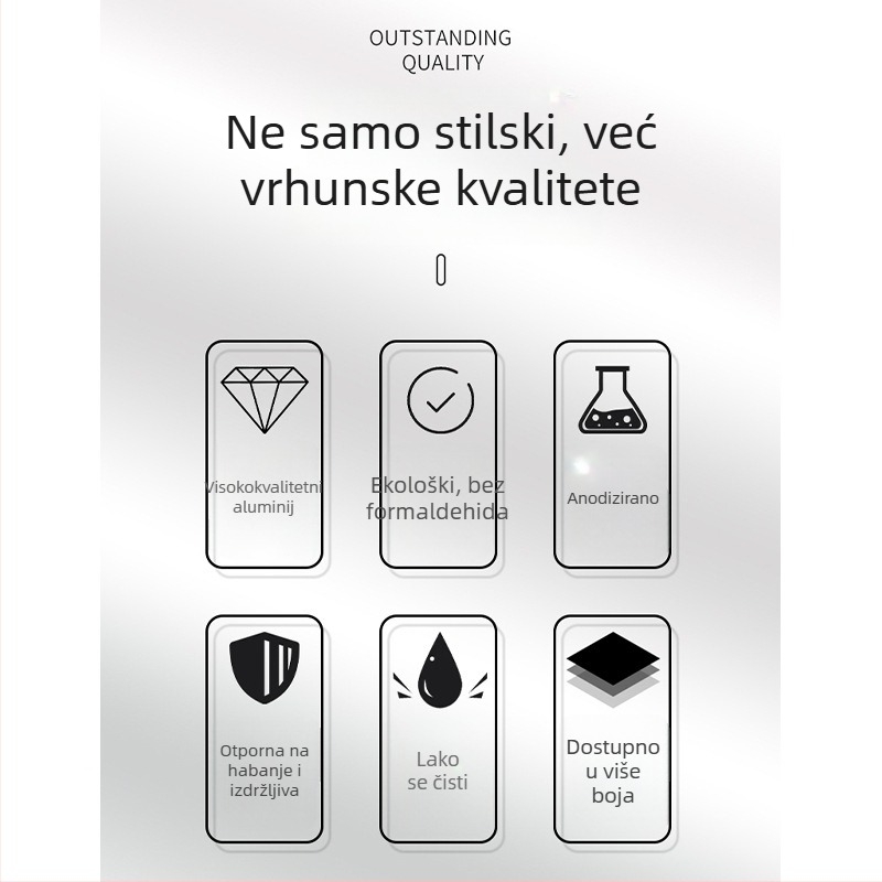 Aluminijska drška za garderobu, palčni tip, F-tip, utor i brtveni rub