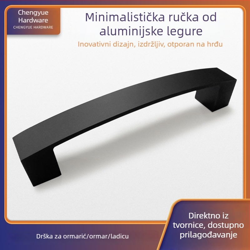 Drška za ormar od aluminijske legure, lijevana pod pritiskom, kvadratna ručka za garderobu i ladice, mat crna, moderni minimalistički dizajn