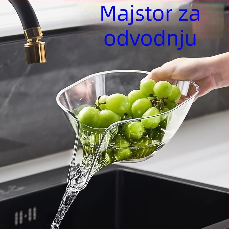 Višenamjenski koš za cjedjenje u sudoperu za pranje povrća i voća, otporan na visoke temperature za blanchiranje i pranje riže, izrađen od PET-a, dimenzije 24×19×10 cm