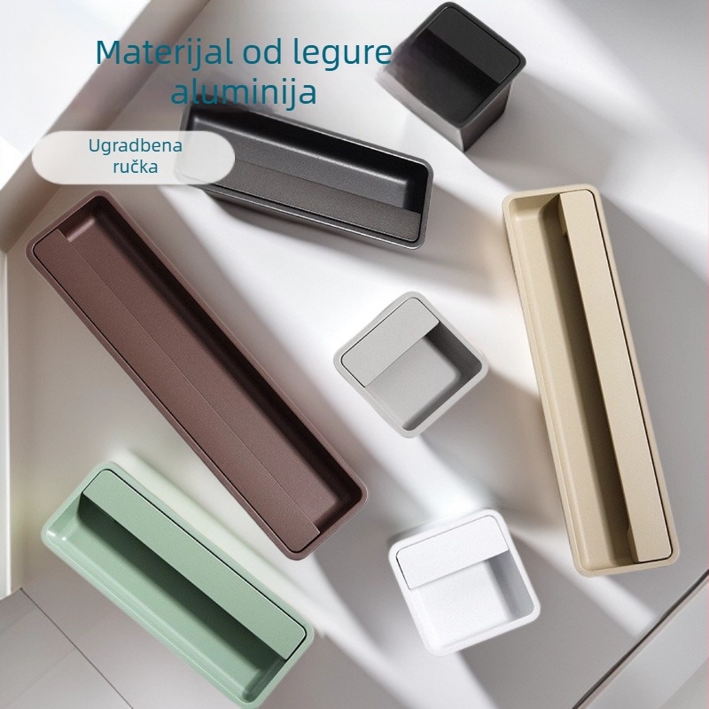 Skrita ugrađena ručka za moderne klizne vrata – prorezna, od aluminijske legure, premaz sprejem; pogodna za ormariće, garderobe, ladice i drugi namještaj
