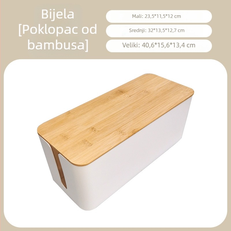 Plastična kutija za organiziranje kablova s bambusovim poklopcem za stolnu upotrebu