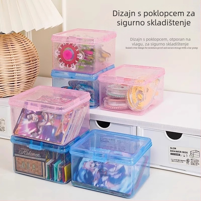 Prozirna kutija za kartice s poklopcem – minimalistički stolni organizator, 1 L, PP plast