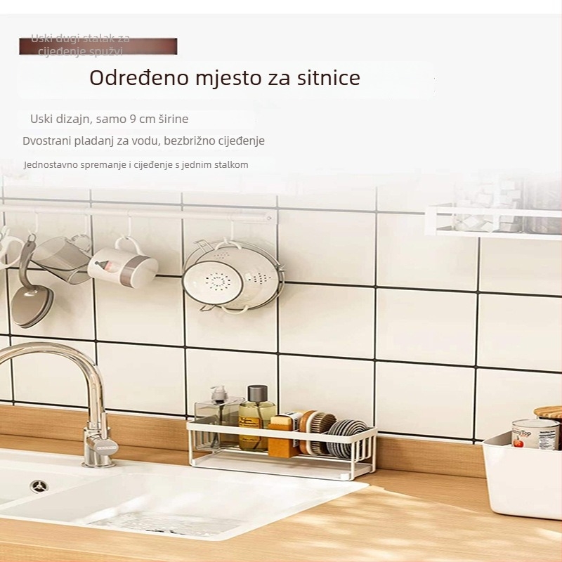 Japanskog stila, samostojeći višenamjenski stalak za sudoperu s odvodnim košem i organizatorom radne površine