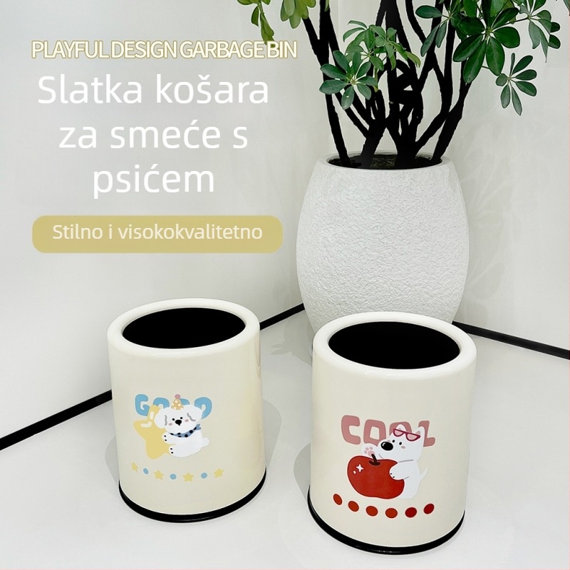 Kućni smećar u crtani stil, bez poklopca, oblik bačve, 12 L kapaciteta, pogodan za dnevni boravak i spavaću sobu