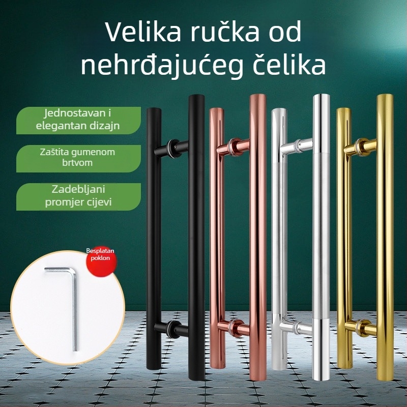 Drška za staklena vrata od nehrđajućeg čelika, luksuzna velika drška, moderni minimalistički dizajn za drvena vrata, ružičasto zlato i titan zlato završna obrada