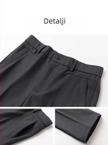 Muške hlače u korejskom stilu, ravni kroj, cropped, za proljeće i ljeto, bez glačanja, poslovni casual visoke kvalitete