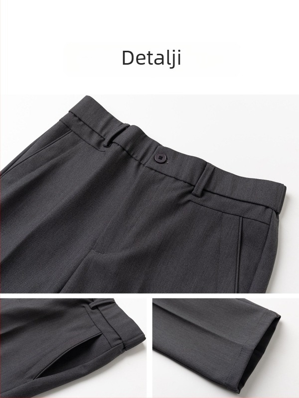 Muške hlače u korejskom stilu, ravni kroj, cropped, za proljeće i ljeto, bez glačanja, poslovni casual visoke kvalitete
