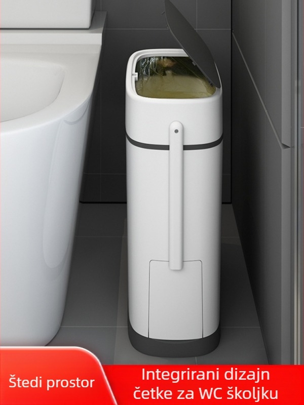 Integrirani koš za WC sa poklopcem i četkom, pogodan za uski prostor između WC-a i zida